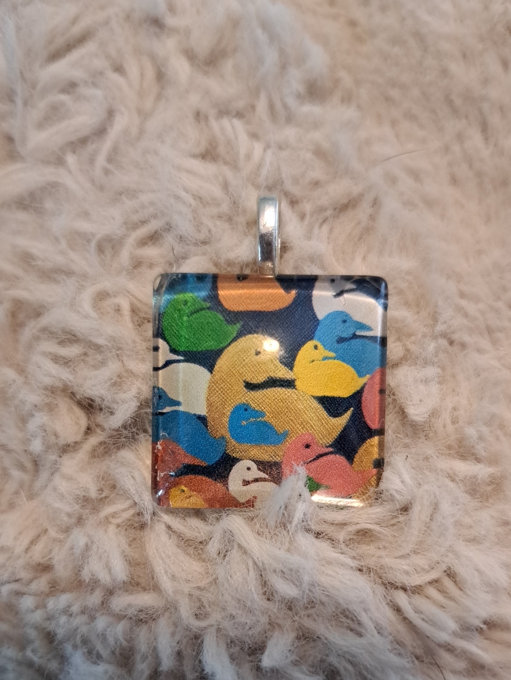 Hand Crafted Colorful Duck Pattern Glass Pendant Necklace - Multicolor
